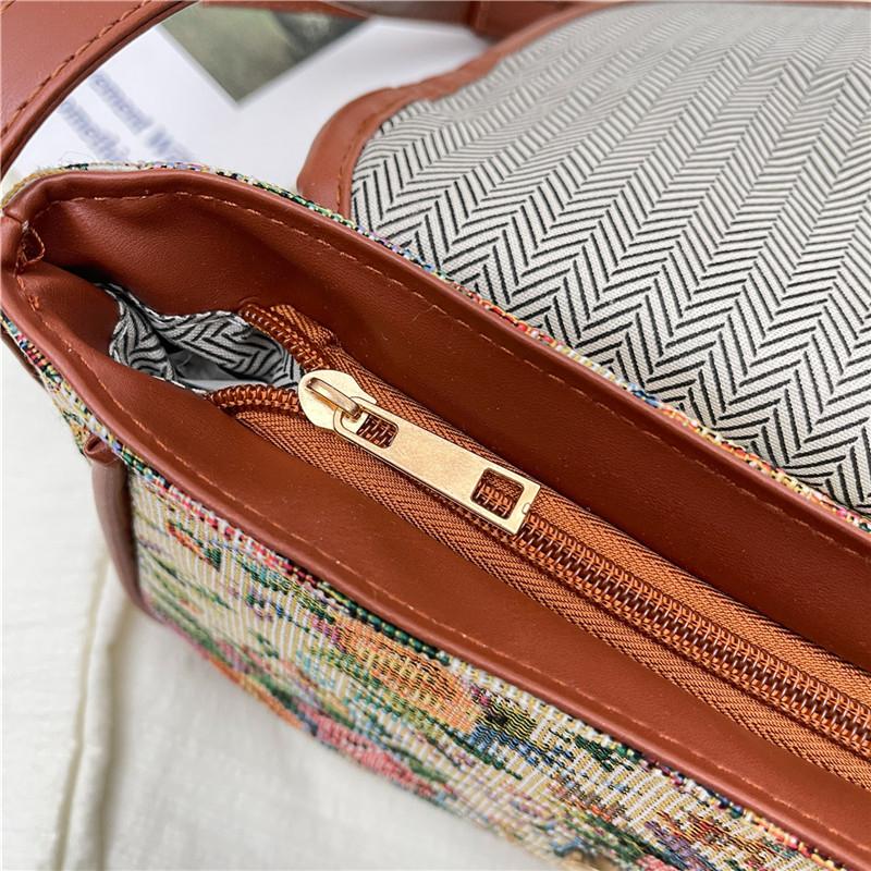 Floral Pattern Crossbody Bag with Leather Trim and Flap Closure for Vintage Inspired Style