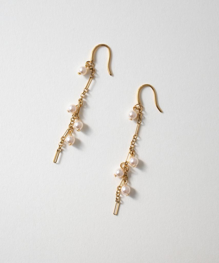 Merrymotive Drop Pearl Chain Gold Earring
