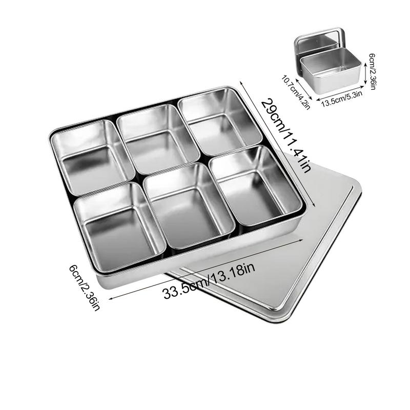 Multi Grid Seasoning Box Multi-Compartment Condiment Stainless Steel Box Rectangle Seasoning Box With Lid Holder Tray Divided