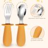 316 Stainless Steel Children's Utensil Set: Knife, Fork, Spoon with Silicone Handle for Infants and Toddlers, Portable Design for Mealtime.
