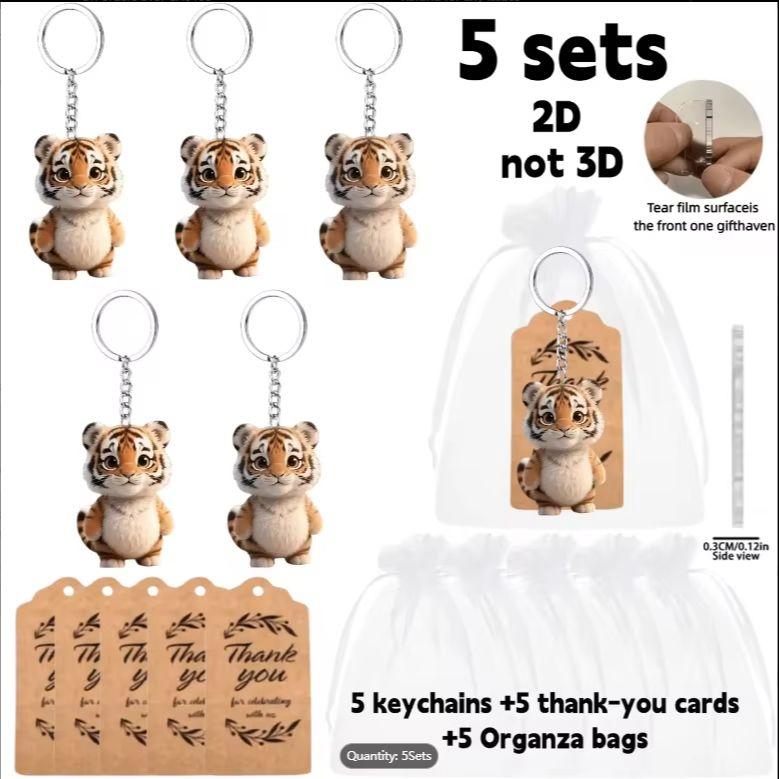 2D Cute Little Tiger Keychain Cartoon Animal Flat Pendant Acrylic Ornament Charms for Bag Hanging Decoration Party Festive Gift