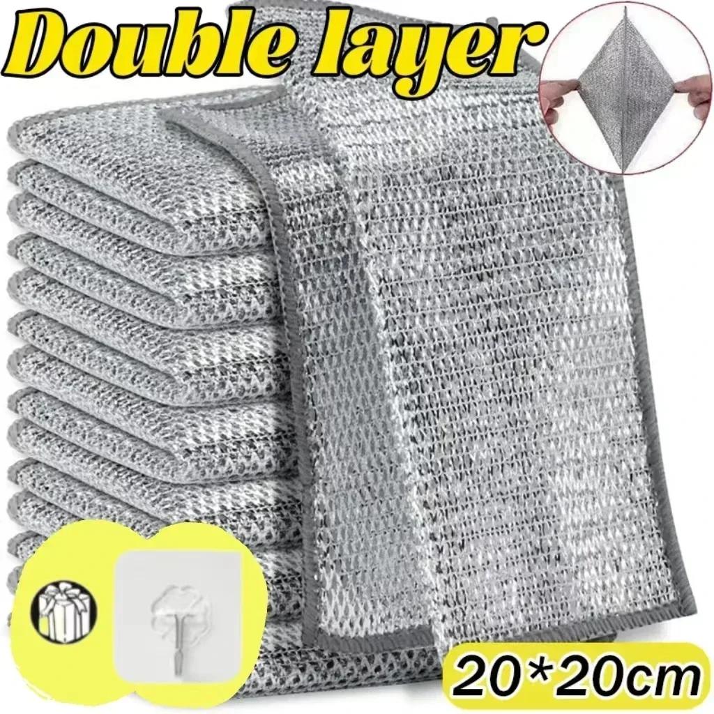 Single/Double-Sided Silver Fabric Dishcloth Dish Towel Absorbent Non-Stick Oil Dish Rag Housework Oil Removal Kitchen Cleaning