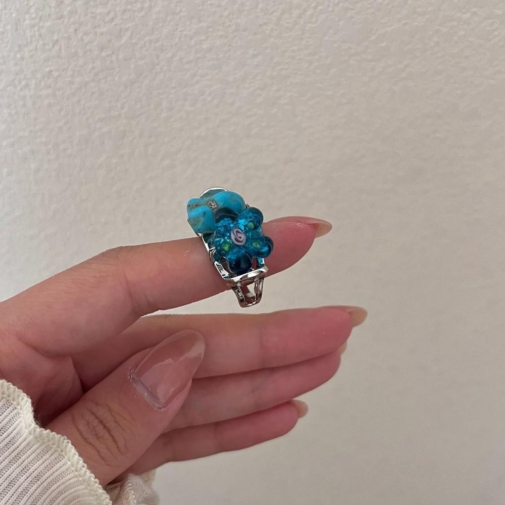 Stackable Glass Flower Ring Vintage Western Geometric Ring Creative Turquoise Rings Girls
