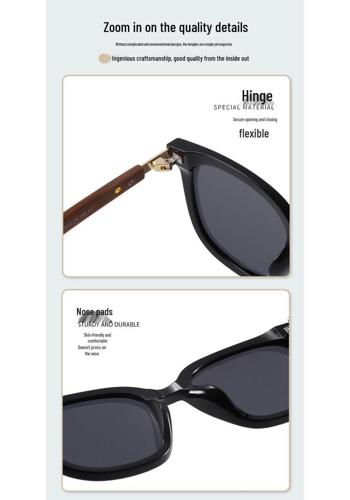 Stylish Large Frame Retro Sunglasses, UV Protection, Polarized Wood Grain Design for Men & Women, Slimming Effect for Broader Faces.