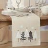 Christmas Table Runner - Beige and Brown Winter Scene with Pine Trees, Snowflakes and Stars Festive Christmas Table Decorations