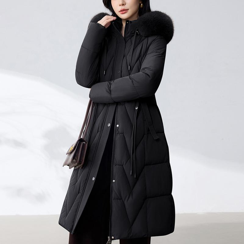 Fashion Woman Long Parkas Winter Coats Hooded Faux Fur Collar Thick Warm Overcoat Women's Jackets
