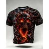 Men's Casual Round-Neck Short-Sleeve T-Shirt Trendy Men's Top with Flame and Skull Print  Shirt for Holiday Parties