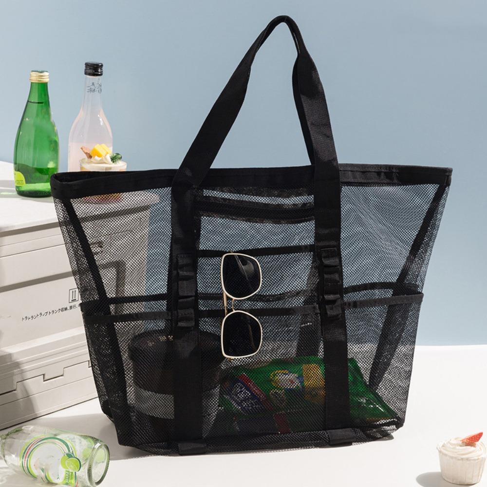 Nylon Toiletry Storage Bag Hollow Out Swimming Bag Soild Color Mesh Beach Bag Travel