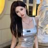 Women Crop Top Silver Slim Sleeveless Camisole Top