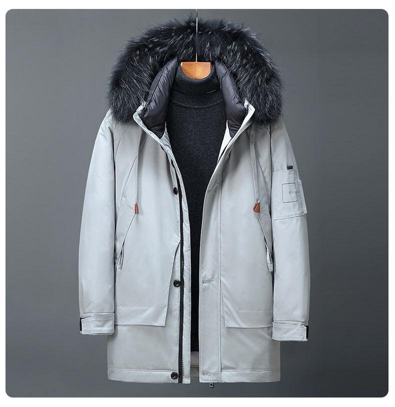 Men's Thick Hooded Down Jacket with Large Fur Collar - Extreme Cold Warmth