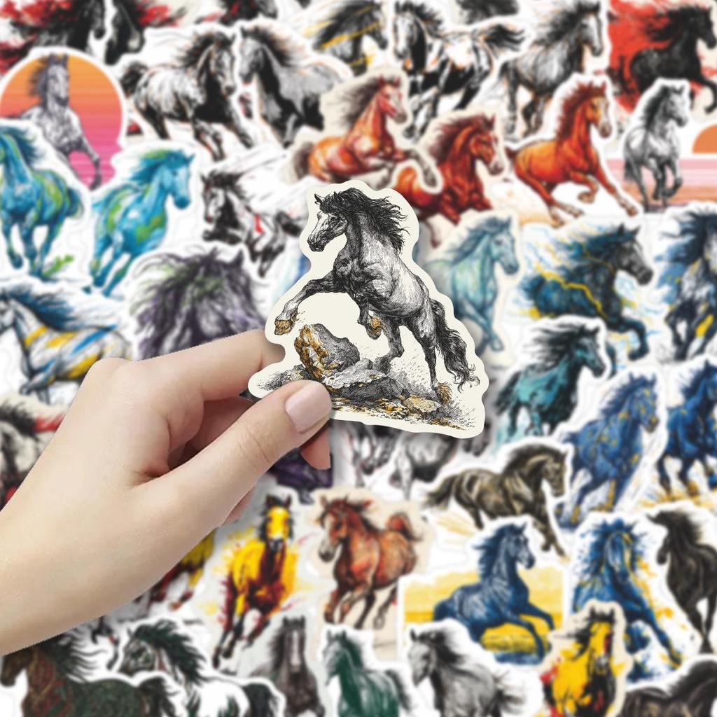 56-Piece Year of the Horse Watercolor Stickers: Chinese Style for Notebooks, Phones & DIY Journals