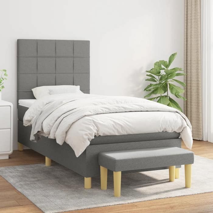 Exclusive House - Bed Slat Base with Mattress Dark Grey 100x200cm Fabric