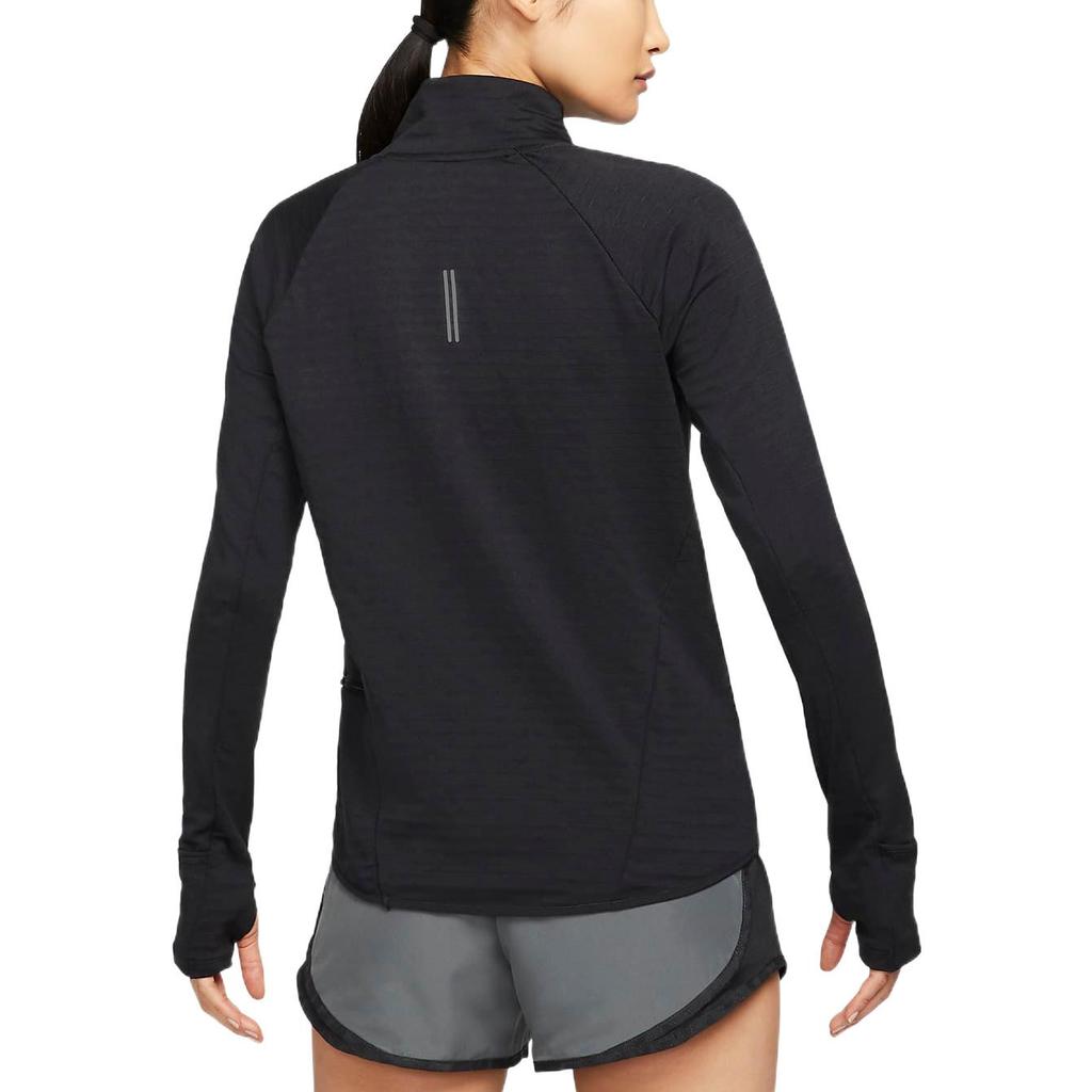 Nike Camiseta Deportiva de Manga Larga Raglán con Estampado de Logo, Secado Rápido, para Correr, Informal, de Forro Polar Cálido, Media Cremallera, Cuello Alto, para Mujer, Negro DD6800-010