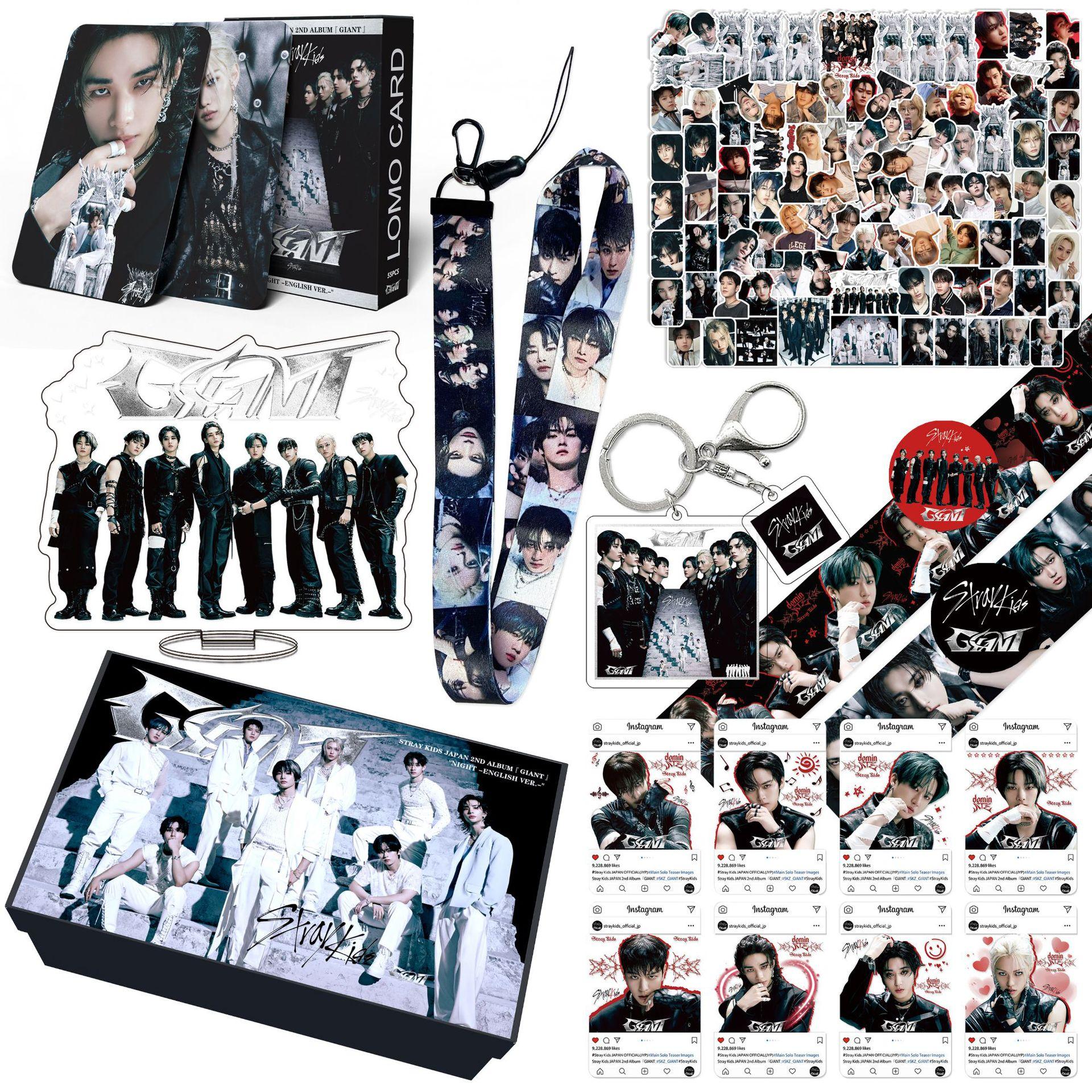 Stray Kids  GIANT  Deluxe Geschenkbox Set, Kpop Idol Merchandise Kollektion Lomo Karten Ständer Schlüsselanhänger Aufkleber Lanyard Premium Fan Geschenk für Stay gray