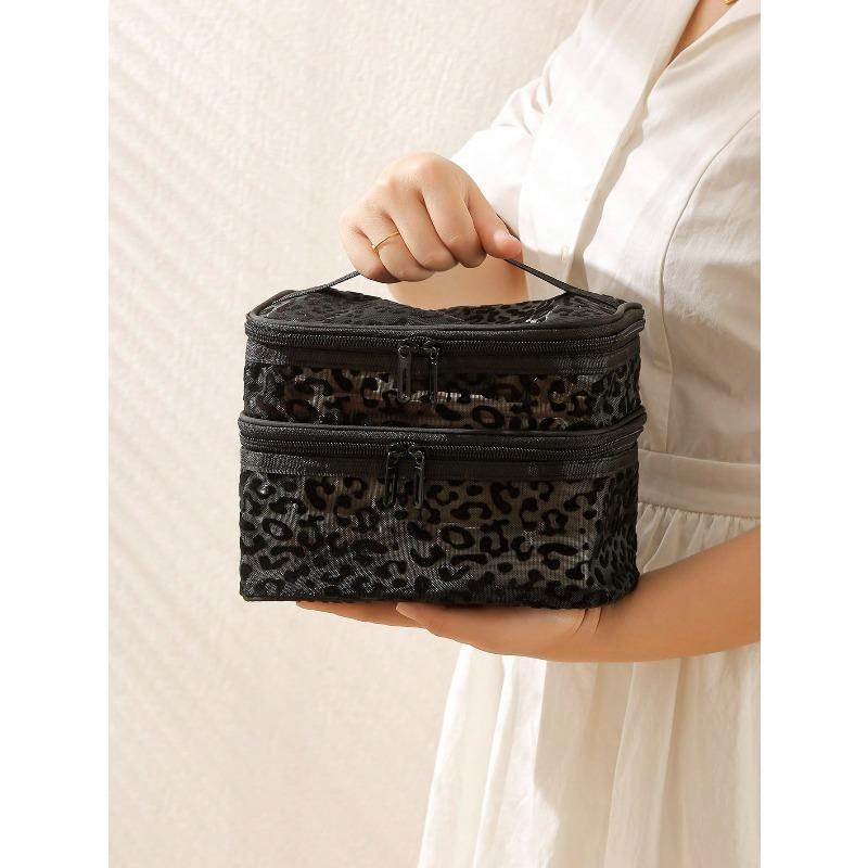Double Layer Makeup Bag With Large Capacity, Mesh Cosmetic Organizer Bag, Transparent Visible Makeup Storage Bag Makeup Pouch