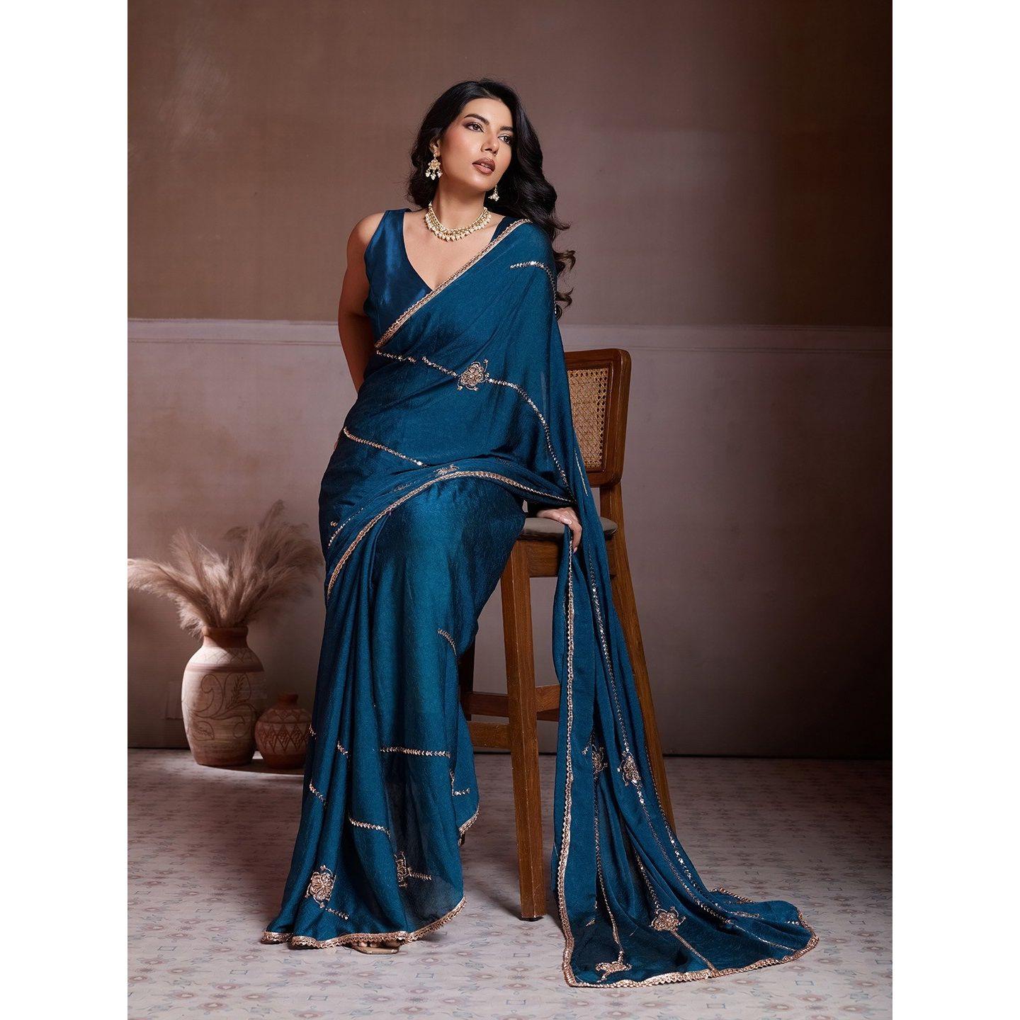 Luxury Party Wear Crush Silk Saree