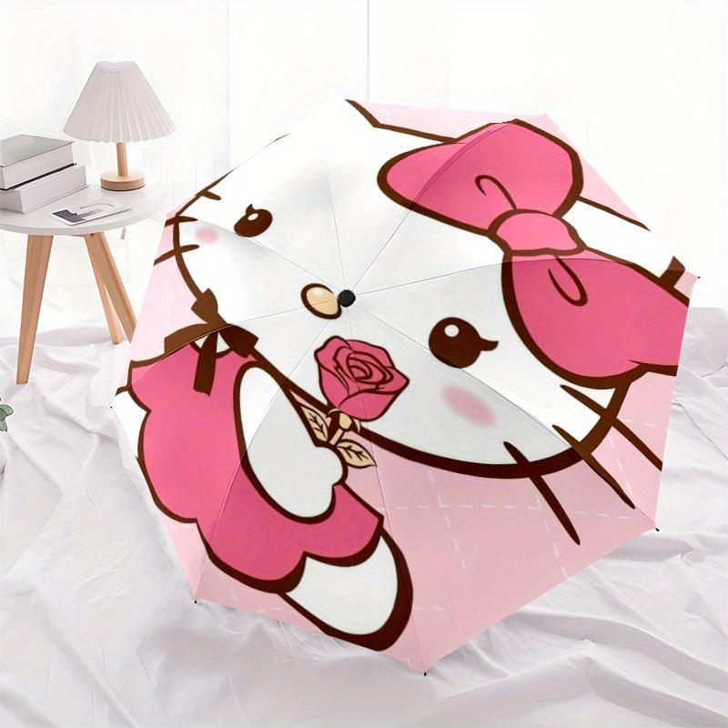 Rose Hello Kitty Sanrio Cartoon Umbrella, Portable 3-Fold Compact Umbrella, Suitable for Camping, Hiking and Travel, Ideal Easter Birthday Gift for Fa