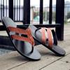 Men's Summer New Sandals and Slippers Men's Leather Sandals Adult Breathable Beach Shoes Non-slip Open-toe Leather Sandals Flat