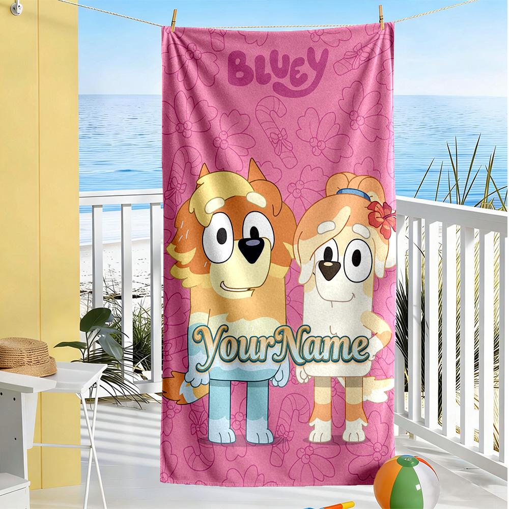 Bluey Customized Name Beach Towel Soft Durable Quick-Dry Suitable for Swimming Gym Camping Yoga Vacation