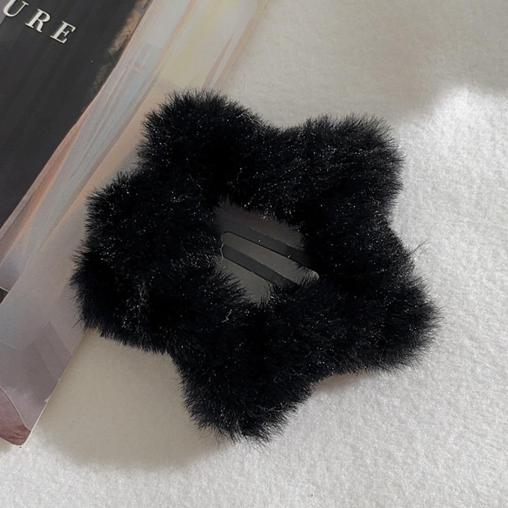 4/2pcs Autumn and Winter Creamy Curry Plush Star Hair Clips,Cute Hair Clips,Suitable for Women's Autumn and Winter Wearing