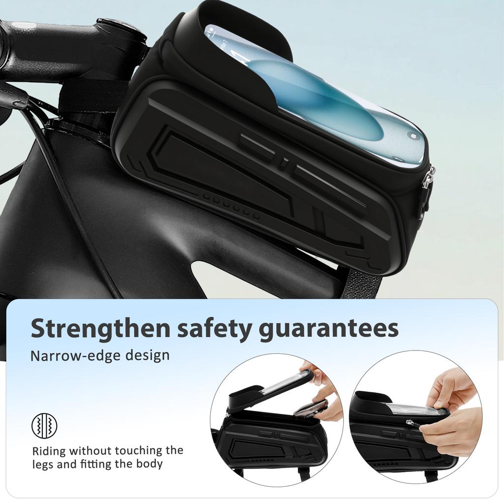 Bike Phone Holder Bag EVA Waterproof Bicycle Front Frame Bag with Zipper Sensitive TPU Touchscreen Outdoor Bike Phone Frame Bag
