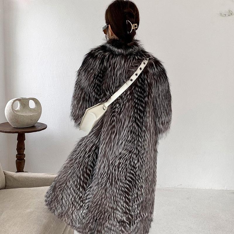 Autumn/Winter Women's Full Skin Fox Fur Long Coat Fashionable Windbreaker Slimming Design