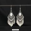 Vintage stone fringed earrings silver women's bohemian long personalized Tibetan temperament vacation earrings