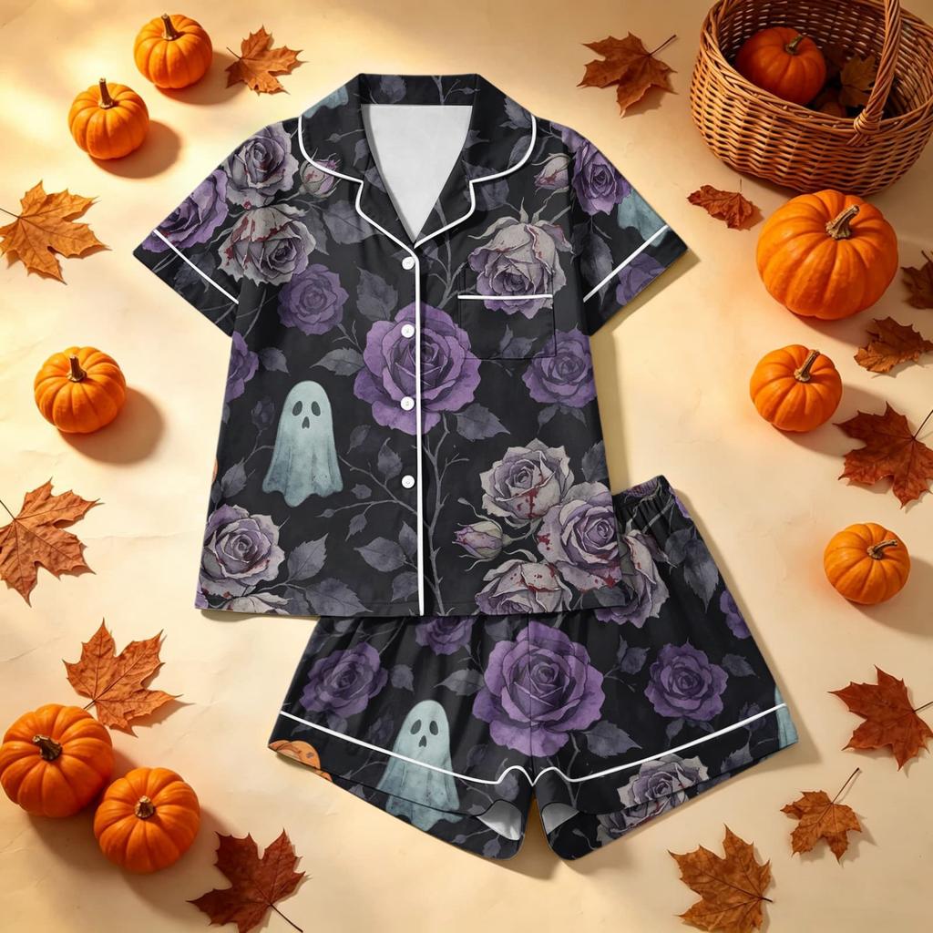 Women's Halloween Print Pajama Set Cozy 2-Piece Sleepwear for and Sleep