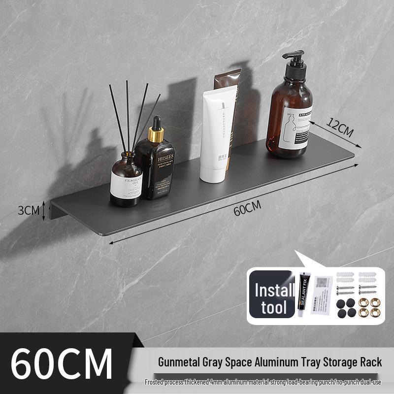 Gunmetal Gray Wall-Mounted Bathroom Storage Rack - Double Layer, No-Drill Shelves