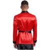 Mens Contrast Smoking Jacket Robe Belt Lapel Long Sleeve Side Pockets Satin Kimono Bathrobe Nightwear Loungewear