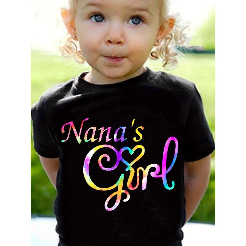 European sizes Girls NANA s GIRL Print Short Sleeve T-shirt, Comfy Casual Tees for Girls Summer 110 чёрный