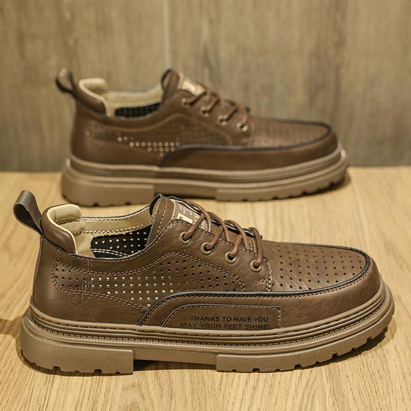 

Summer breathable men s shoes 2025 new British business dress men s casual hollow leather shoes heightening versatile trendy shoes 44 хаки