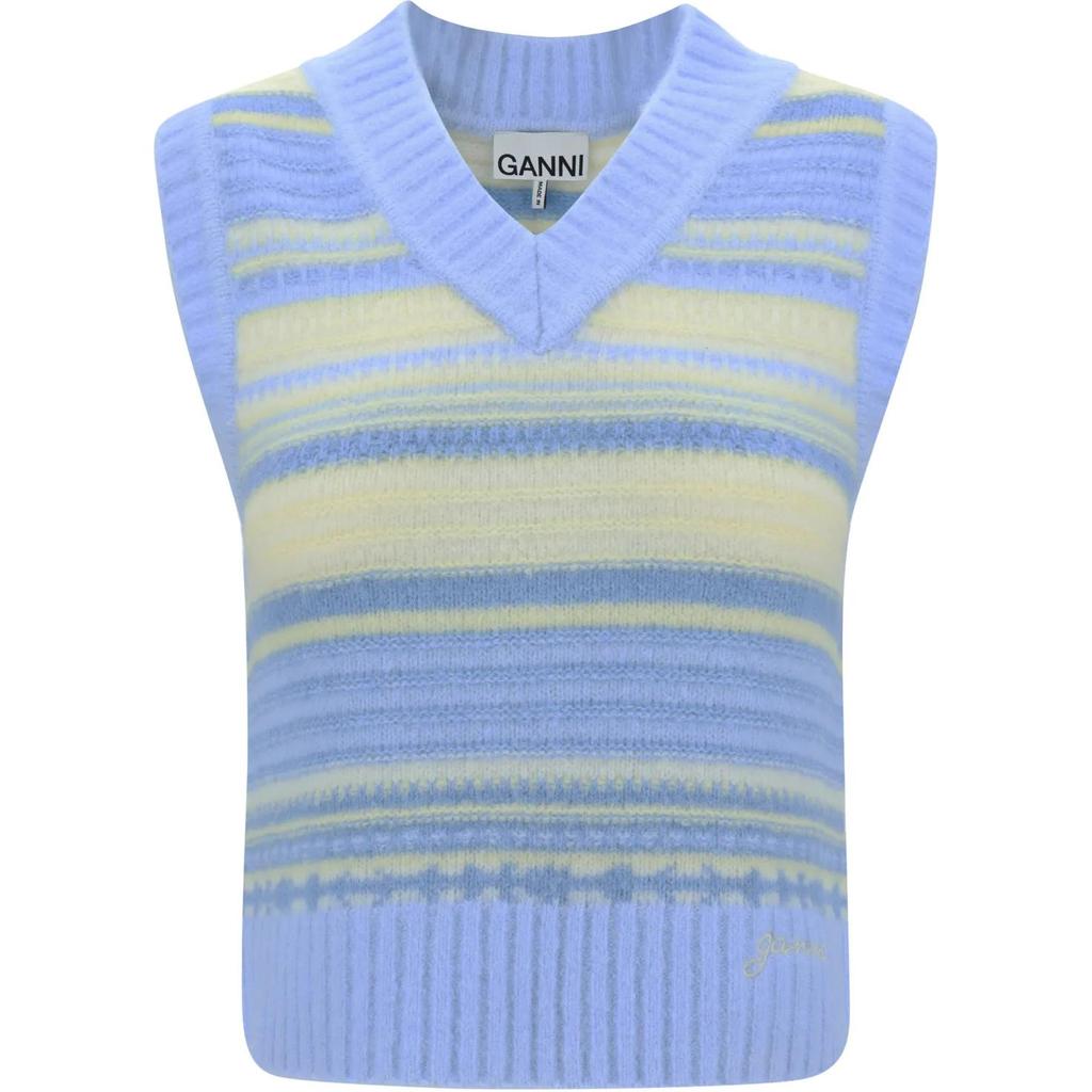 GANNI Color Block Fitted Striped V-Neck Sweater Women sweater Blue K2258-271