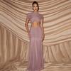 2026 new women's fashion temperament sexy hollow hip wrap pleated solid color dress long dress European and American clothing