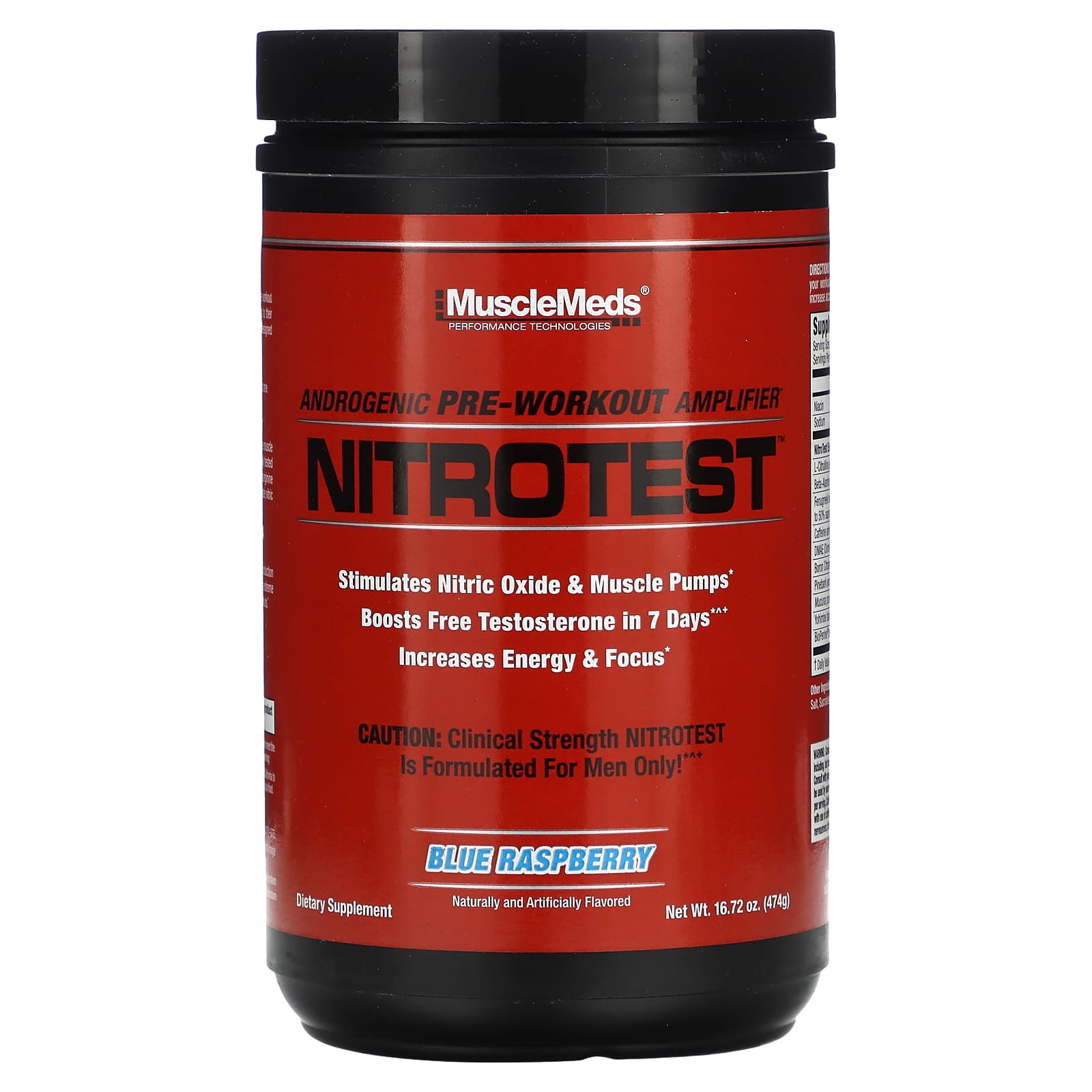 

Nitrotest, Androgen Pre-Workout Booster, Blue Raspberry Flavor, 474G (16.72Oz)