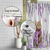 Lavender Cat Shower Curtain Purple Flowers Butterflies Cute Kitten Garden Art Elegant Bathroom Decor Waterproof Quick Setup