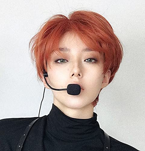 Men's Harajuku-style full wig, orange, short, popular, fashionable, with a net, natural-looking, unisex.