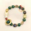 Pink Cloisonné Nine-tailed Fox Bracelet with Gold Leaf and Enamel Beads