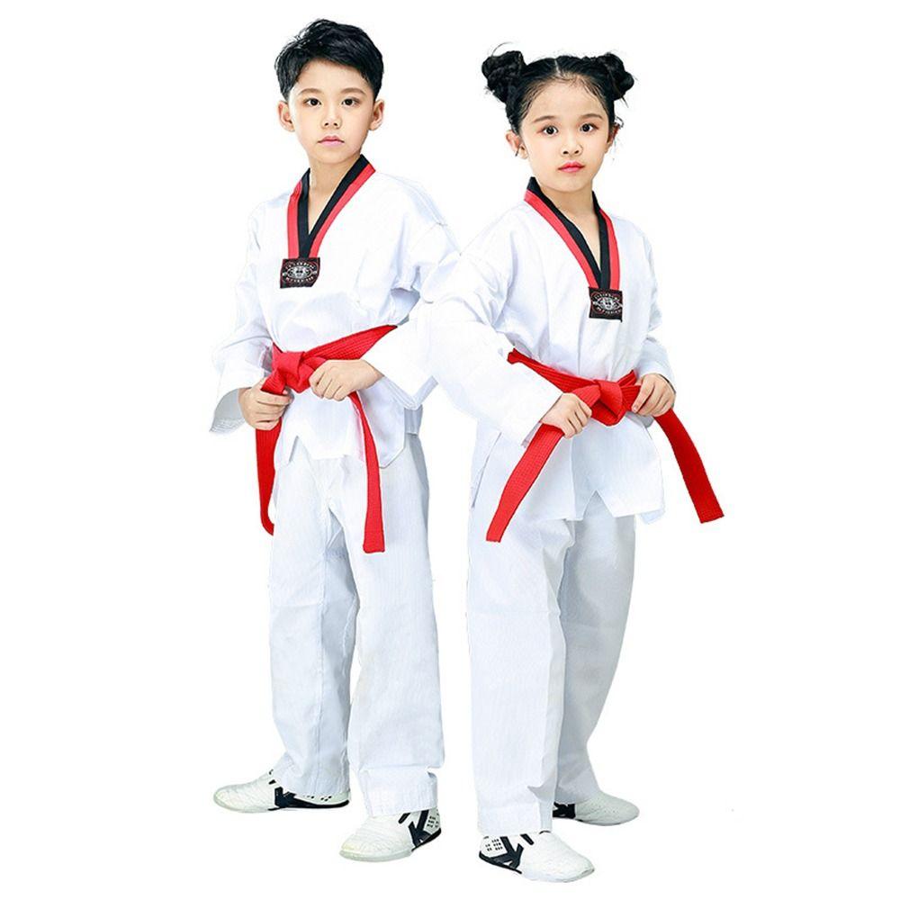 White Taekwondo Uniforms Long Sleeve Judo Dobok Fashion WTF Karate Uniform  Practice