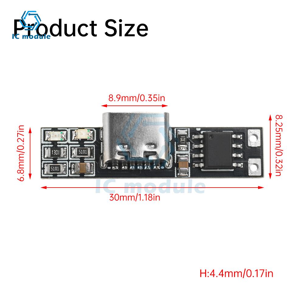 DC 3,7V Mini-Li-Ionen-Akku-Ladeplatine Ultra-Schmal Ultra-Kleines Lademodul 1A/1,2A 4,2V Ladermodul Typ-C-Schnittstelle