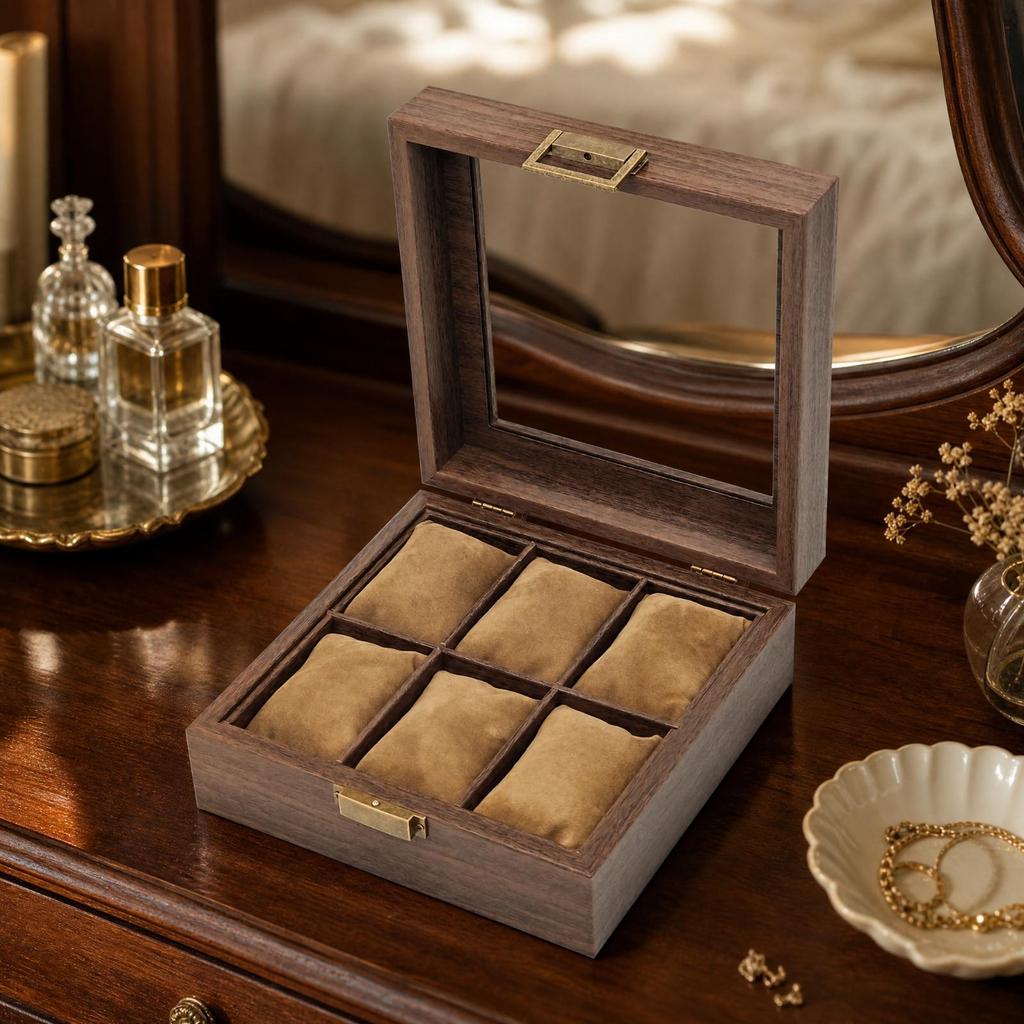 Watch Display Box with Cushioned Pillows Secure Clasp for Dresser