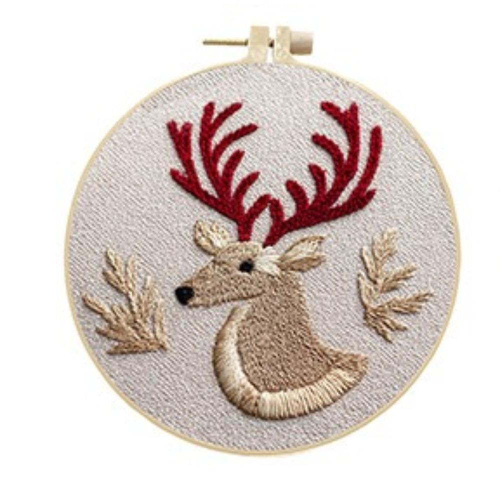 

1 набор Рождественский мультяшный олень автомобиль набор для вышивания DIY, включая инструменты, подходящие для начинающих, и учебники по стежкам, набор материалов для ткани для ручной вышивки 20cm