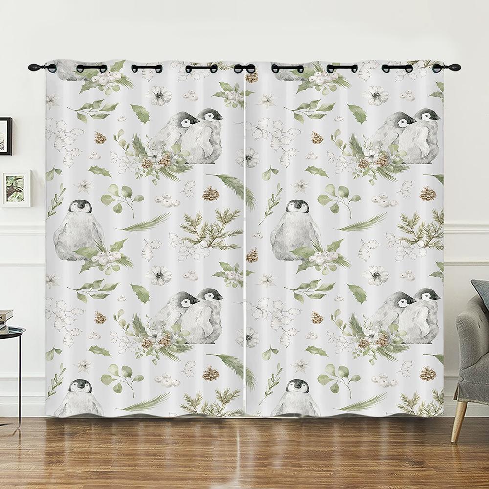 Curtain Animal Illustration Dinosaur Penguin Curtain Digital Printing Blackout Curtain No Punching