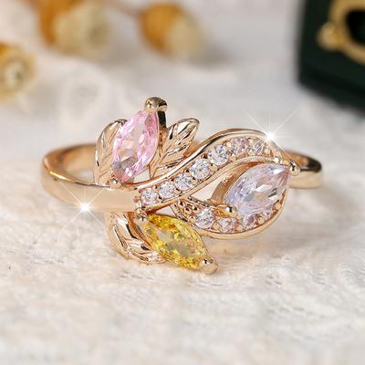 Bunter Zirkonia-Blumenring für Frauen, romantische Goldfarbe, Trauringe, edler Schmuck, Brautgeschenk