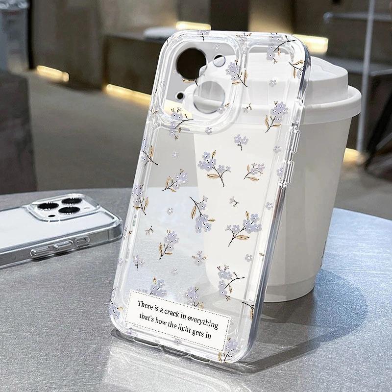 ins label blue purple small floral iPhone17Promax mobile phone case for Apple 16Pro space case 15 soft