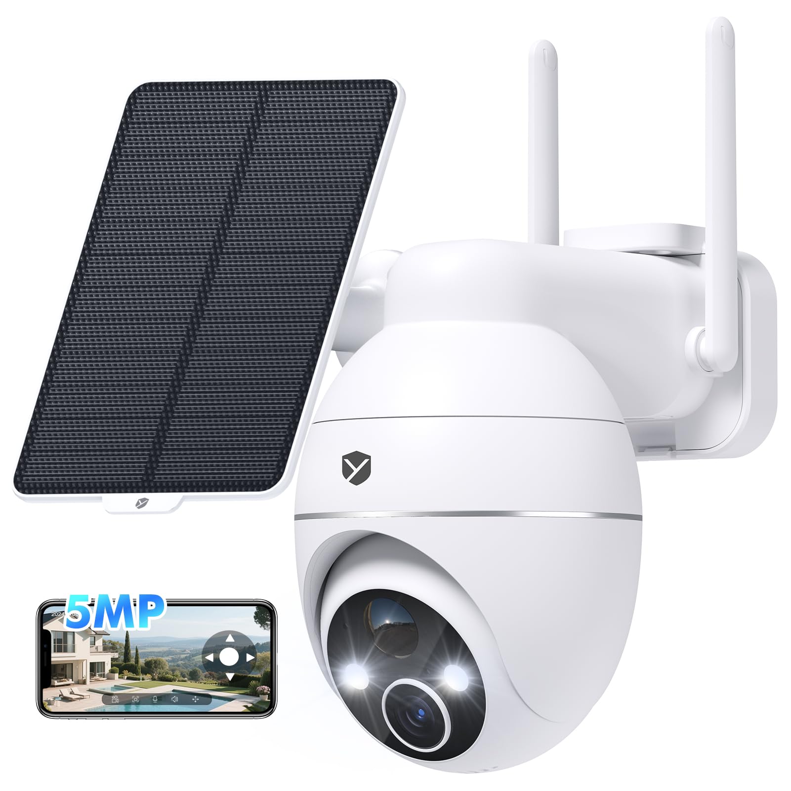 

YESRAMO 2026 5 Megapixel Security Camera with Flexible Outdoor Security Camera with 360 PIR Human Nighttime Color Long Battery Solar WiFi Alexa Motion білий