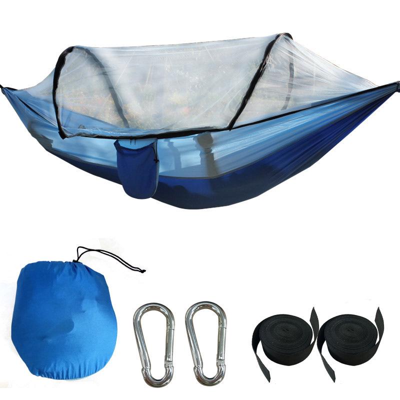 Anti-Roll Over Outdoor Camping Hammock with Mosquito Net & Automatic Spreader Bar