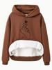 European & American Women's Heart Print Fleece Lined Hooded Sweatshirt with Kangaroo Pocket - Autumn/Winter Long Sleeve Top