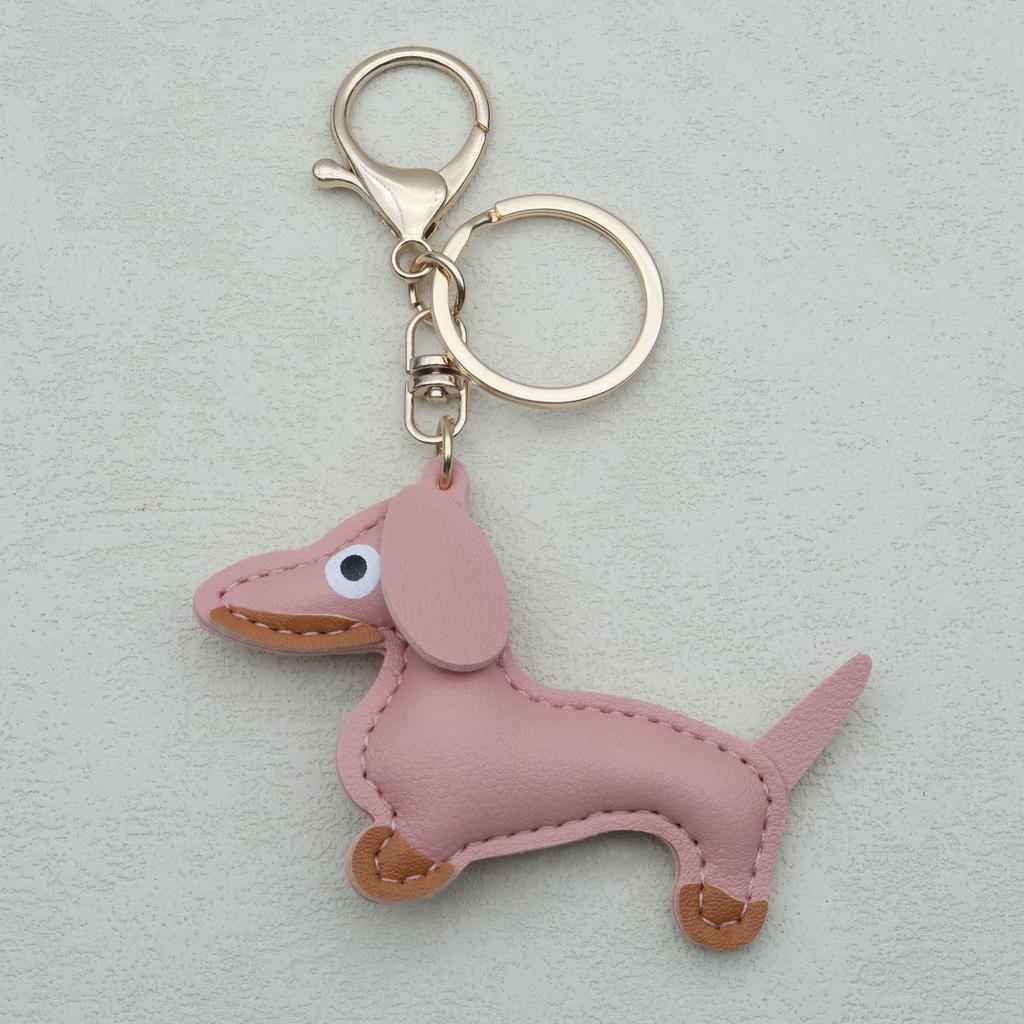 In-Stock Dachshund Cartoon Pendant Leather Dog Bag Charm Phone Case Accessory Creative Car Charm