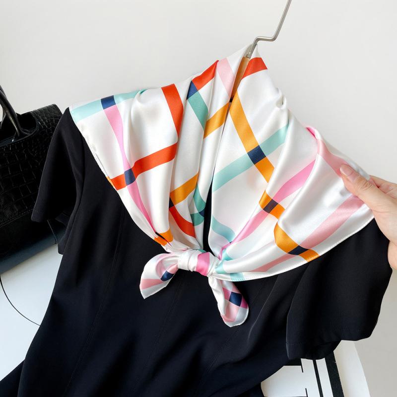 New Spring and Summer Small Square Scarf Colorful Printed Silk Scarf for Women's Professional Scarf Satin Scarf
